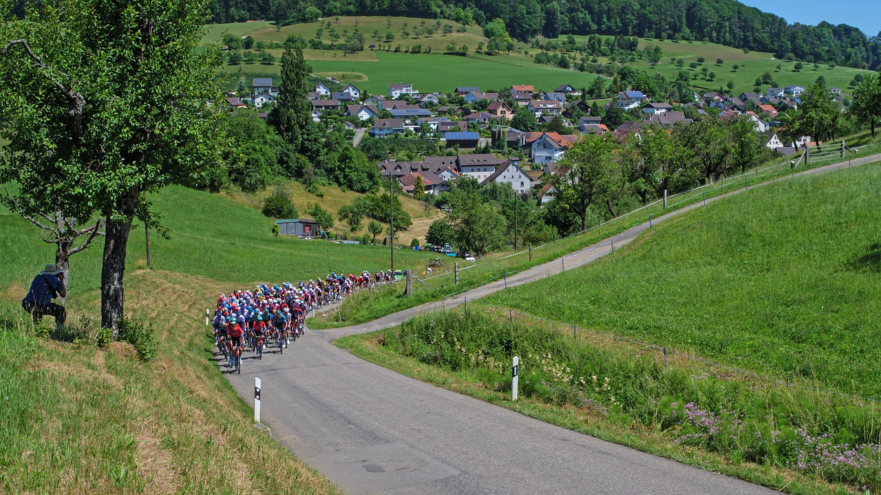 Ciclistas profesionales compitiendo en una etapa del Tour de Suiza
