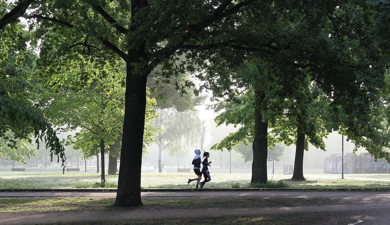Persona trotando en un parque durante una sesión de ejercicio